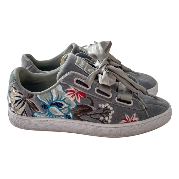 Puma Shoes - PUMA Embroidered Sneakers “Basket Heart Hyper” Ribbon Laces Women’s Size 9